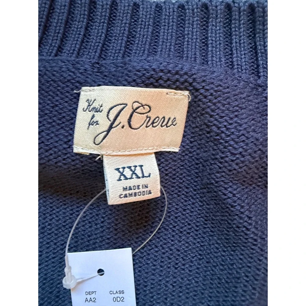 J.Crew Mens XXL Navy Blue 100% Cotton V-Neck Knit Sweater CM323 NEW